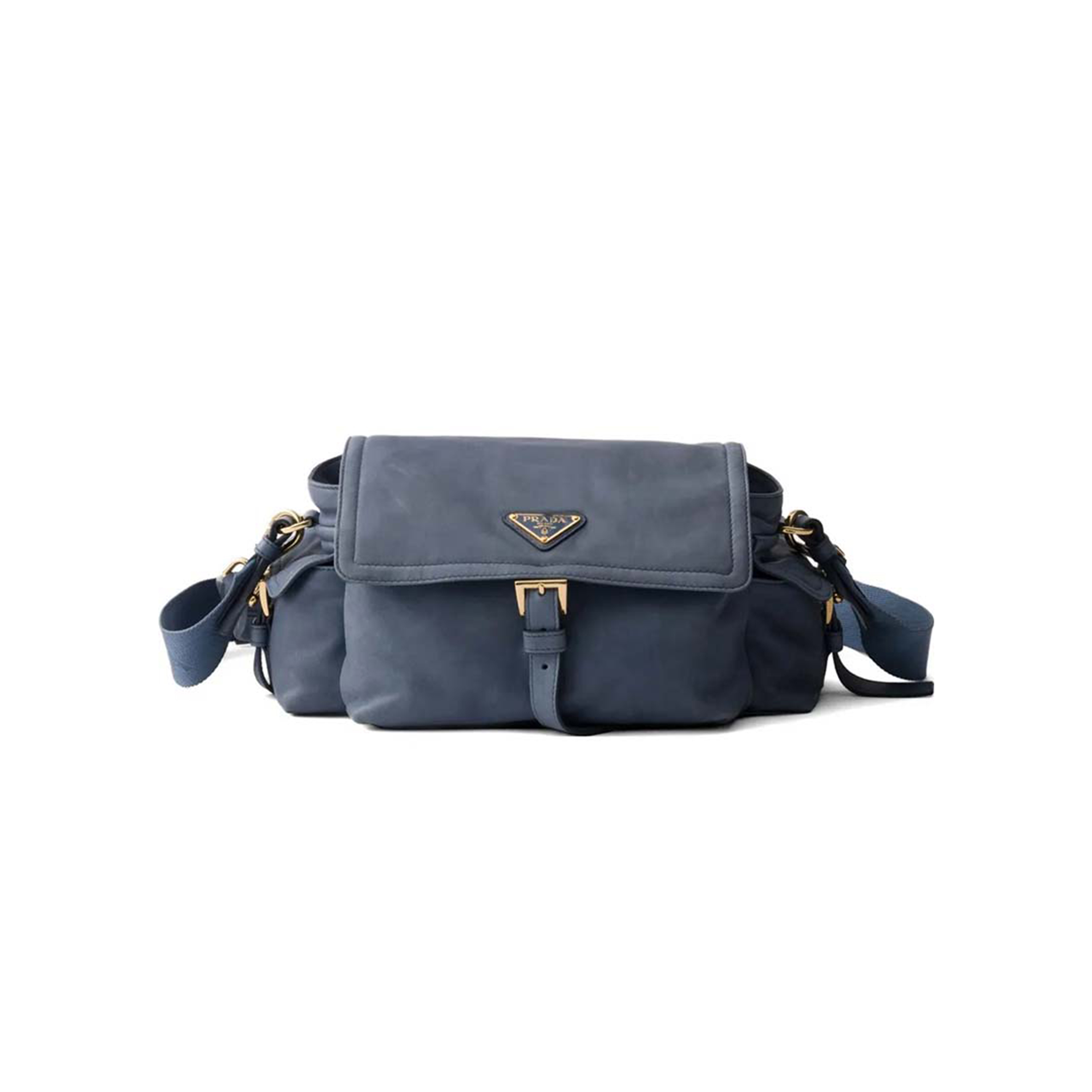 PRADA BLUE EXPLORE MEDIUM NAPPA LEATHER SHOULDER BAG WITH FLAP 1BD394 (30*14*10cm)